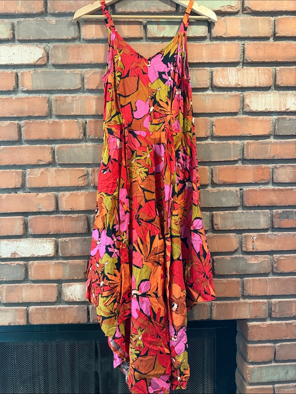 MSK Bold Floral romper in Red, Pink & Orange
